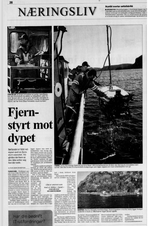 Historisk avisoppslag: Fjernstyrt mot dypet