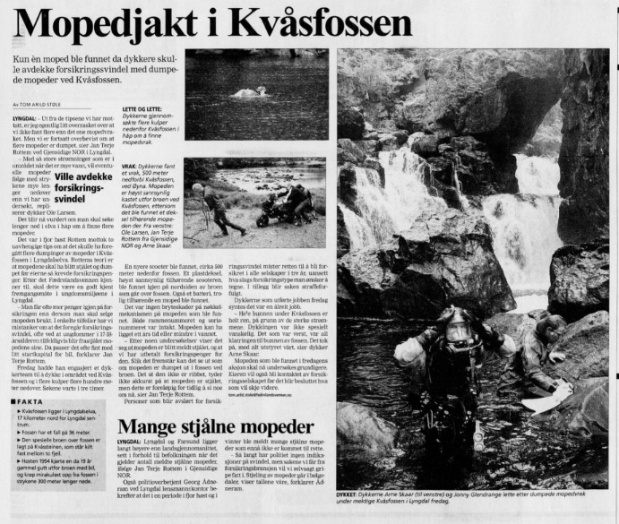 Historisk avisoppslag: Mopedjakt i Kvåsfossen